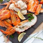 Boiled prawn and lobster on stone plate